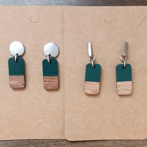 Mixed Media Wood Green Earrings